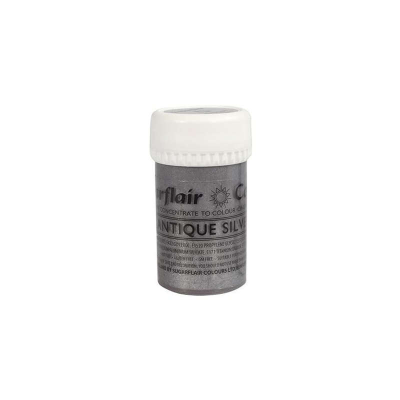 Sugarflair Satin Paste Concentrated Edible Food Colouring Gel - Antique Silver