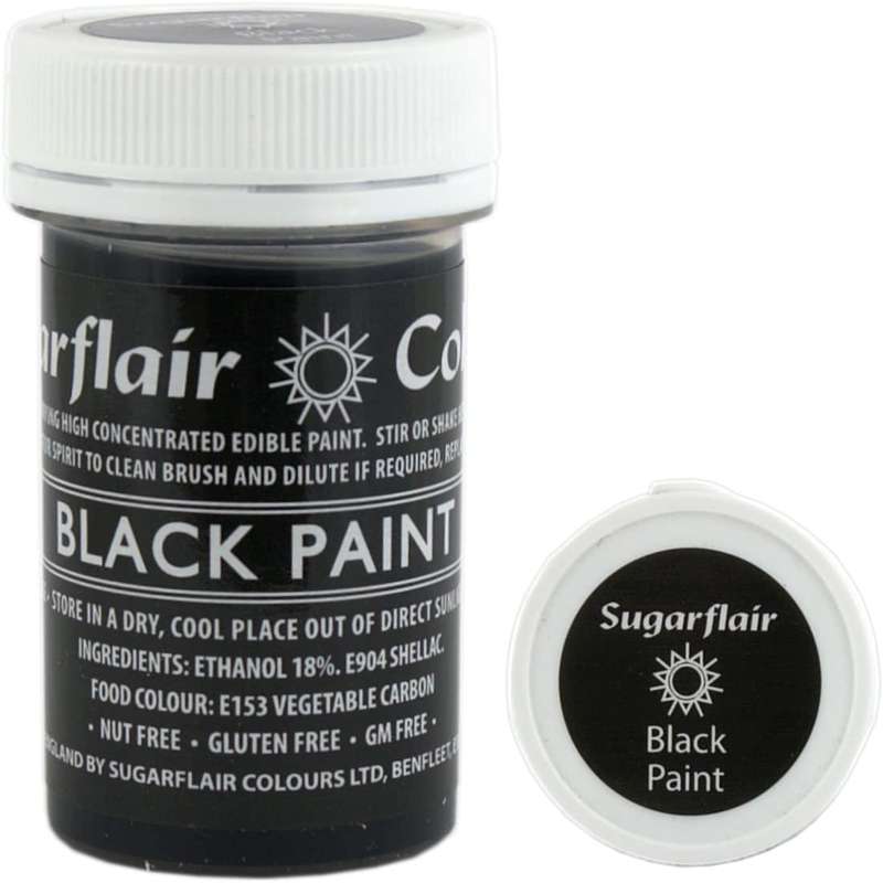 Sugarflair Black Edible Paint Cake Icing Matt Colour for Sugarpaste Decorating