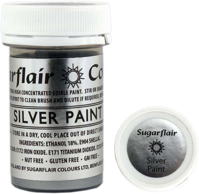 Sugarflair Silver Edible Paint Cake Icing Matt Colour for Sugarpaste Decorating