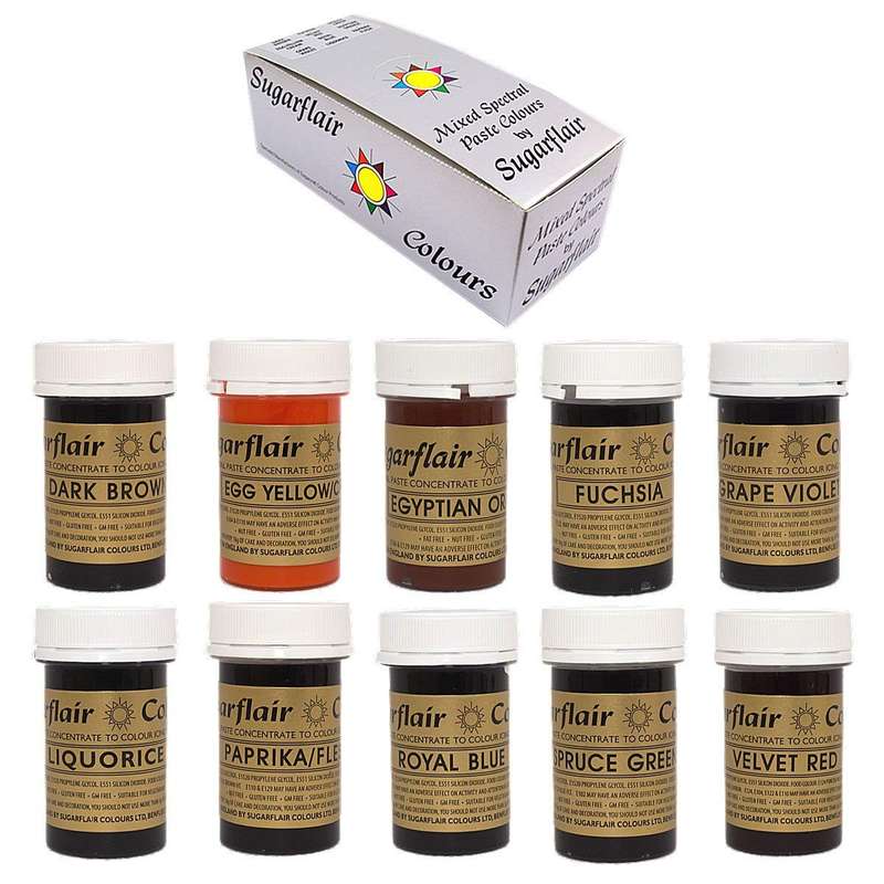 Sugarflair Spectral Concentrated Paste Colours - Mixed Food Colouring Set of 10