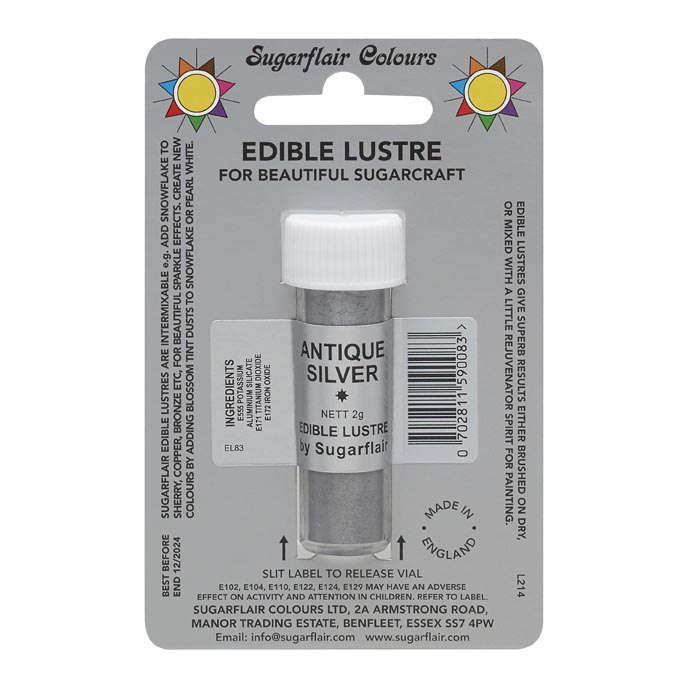 SugarFlair Edible Antique Silver Lustre Powder Food Colour Icing Cake Decoration