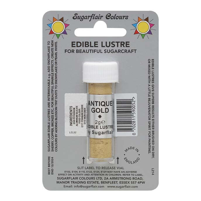 SugarFlair Edible Antique Gold Lustre Powder Food Colour Icing Cake Decoration