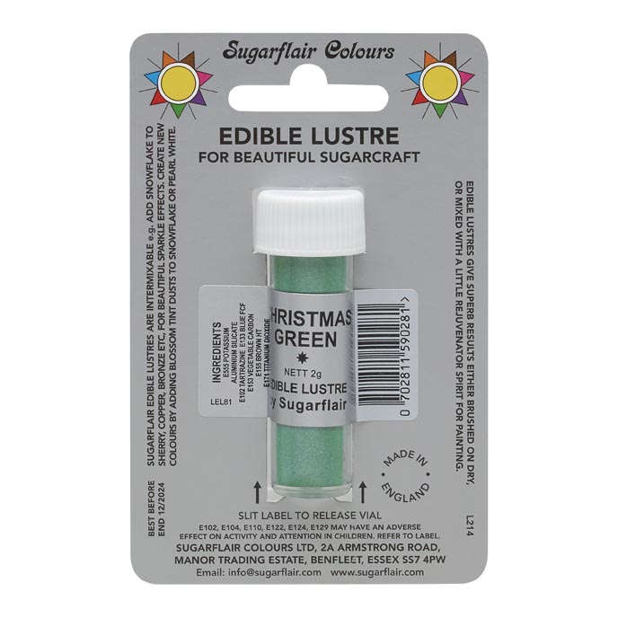 SugarFlair Edible CHRISTMAS GREEN Lustre Powder Food Color Icing Cake Decoration
