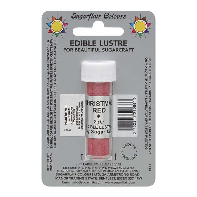 Sugarflair Edible Lustre Powder Dust Shimmer for Cake Decorating - Christmas Red