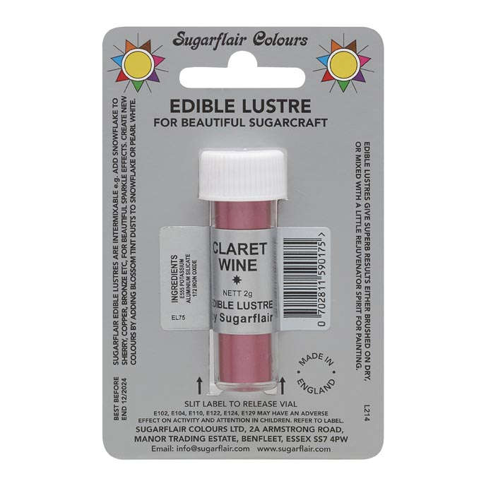 SugarFlair Edible Claret Wine Lustre Powder Food Colour Icing Cake Decoration