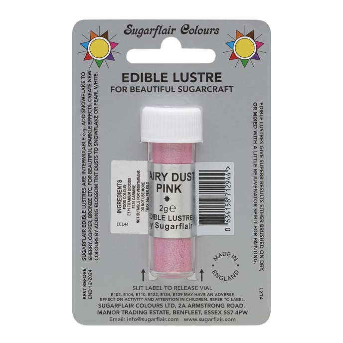 Sugarflair Edible Fairy Dust Pink Lustre Dust Powder Food Colour for Cake Icing