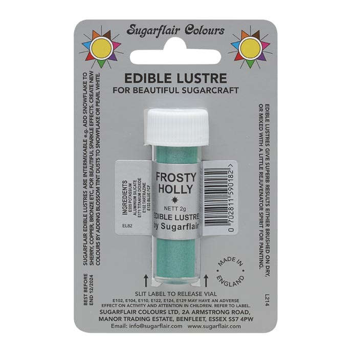 SugarFlair Edible Frosty Holly Lustre Powder Food Colour Icing Cake Decoration