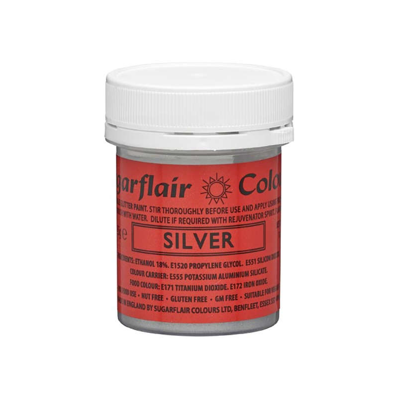 Sugarflair Edible Glitter Paint Icing Cake Decorating & Sugarcraft - Silver 35g