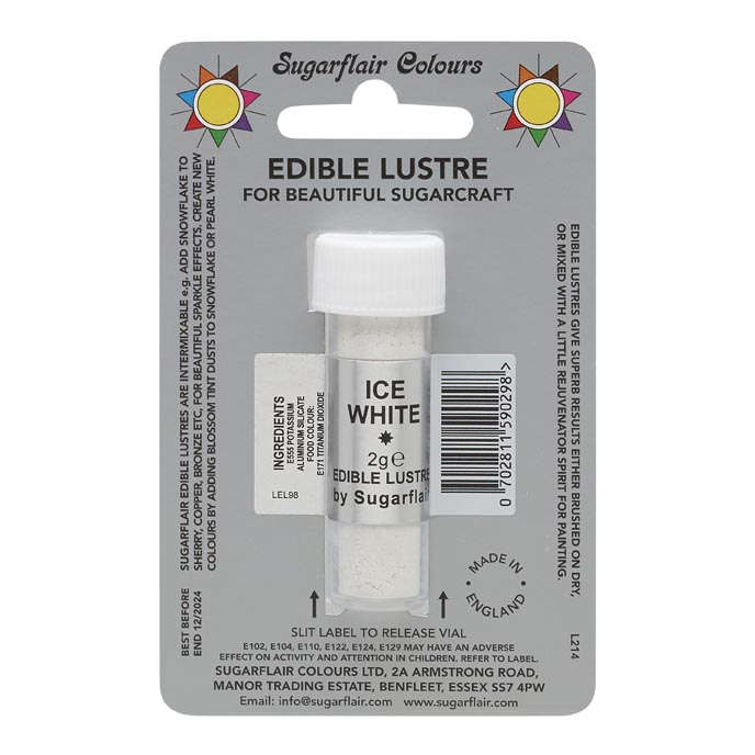 SugarFlair Edible ICE WHITE Lustre Powder Food Colour Icing Cake Decoration