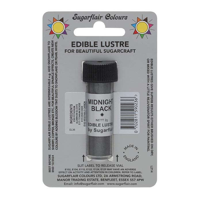 SugarFlair Edible Midnight Black Lustre Powder Food Colour Icing Cake Decoration