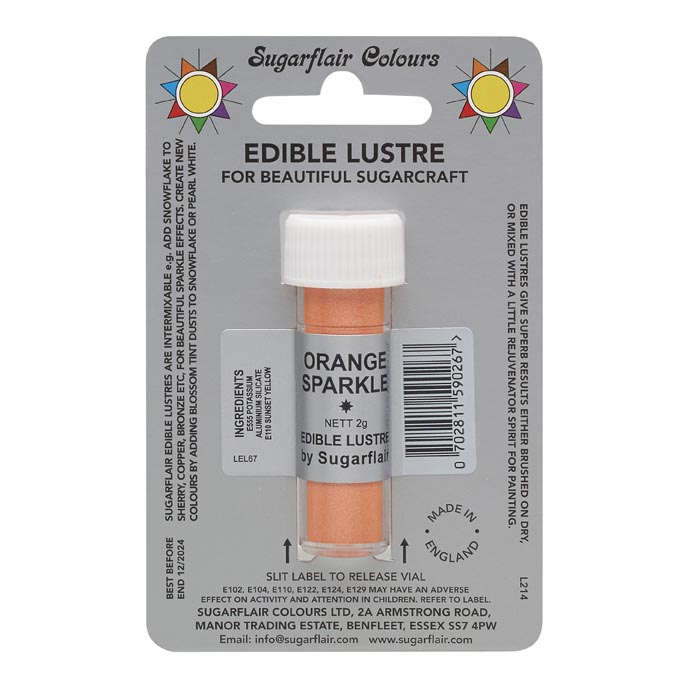 SugarFlair Edible ORANGE SPARKLE Lustre Powder Food Colour Icing Cake Decoration