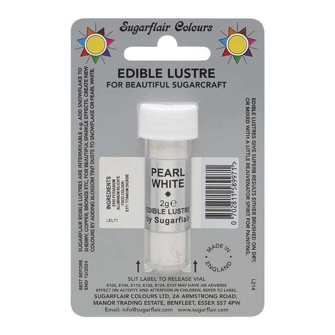 SugarFlair Edible PEARL WHITE Lustre Powder Food Colour Icing Cake Decoration