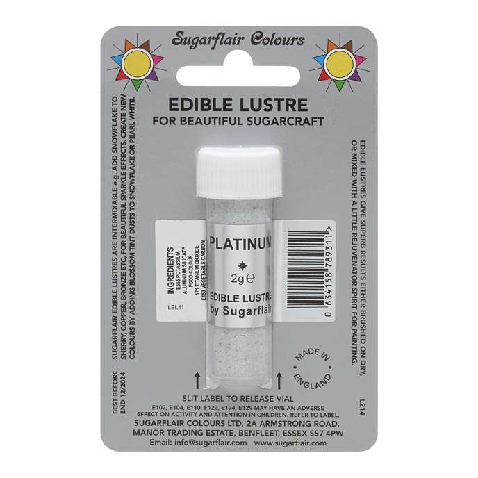 Sugarflair PLATINUM Sugarcraft Edible Lustre Glitter Sparkly Shimmer Decorating
