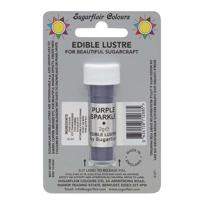 Sugarflair Edible Purple Sparkle Lustre Dust Powder Food Colour for Cake Icing