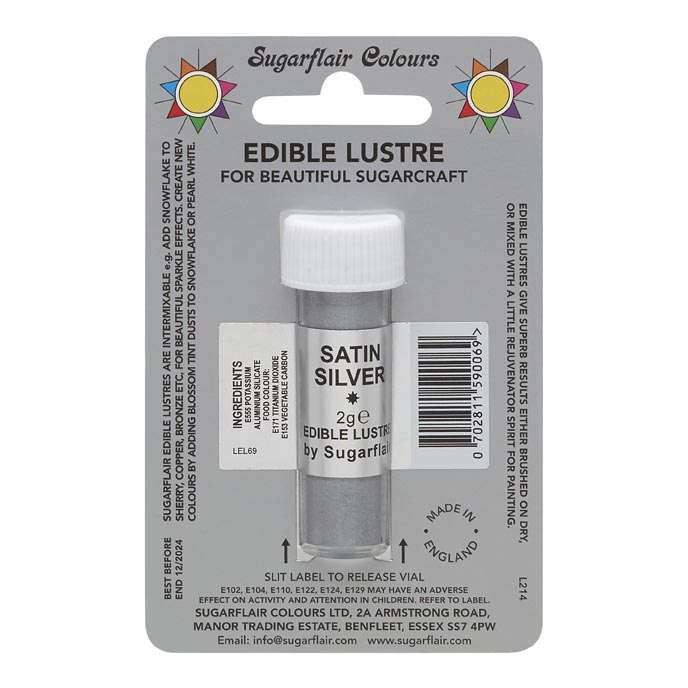 SugarFlair Edible Satin Silver Lustre Powder Food Colour Icing Cake Decoration