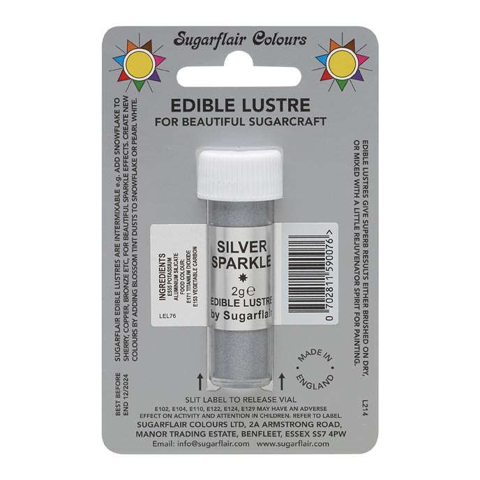 SugarFlair Edible Silver Sparkle Lustre Powder Food Colour Icing Cake Decoration