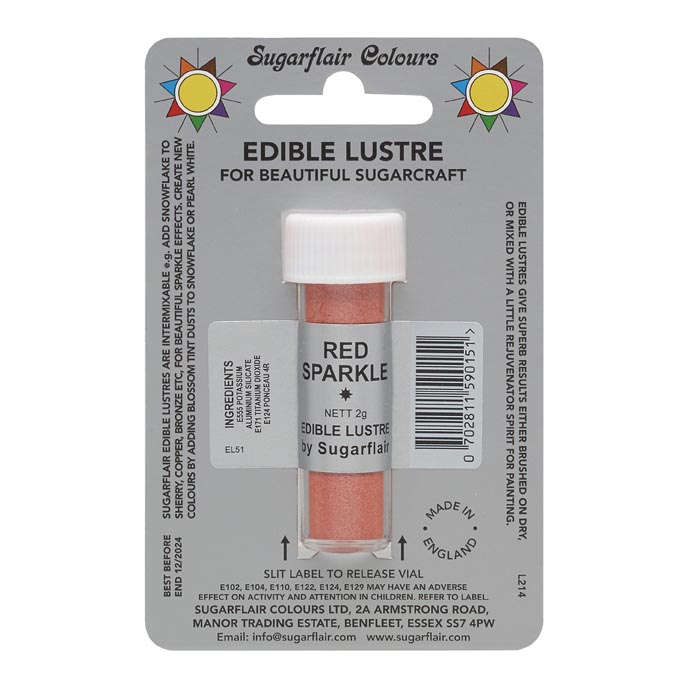 SugarFlair Edible Red Sparkle Lustre Powder Food Colour Icing Cake Decoration