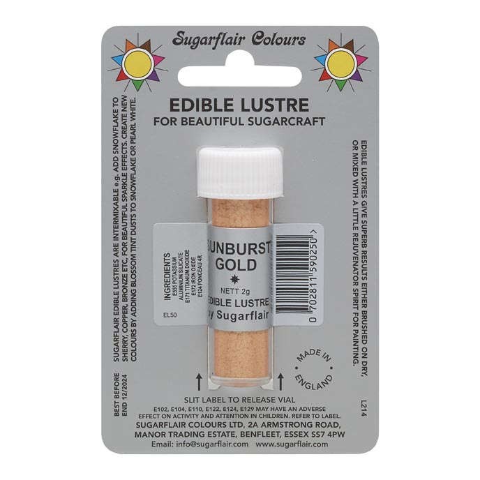 SugarFlair Edible Sunburst Gold Lustre Powder Food Colour Icing Cake Decoration