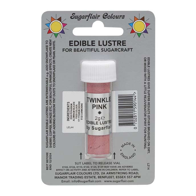 SugarFlair Edible Twinkle Pink Lustre Powder Food Colour Icing Cake Decoration