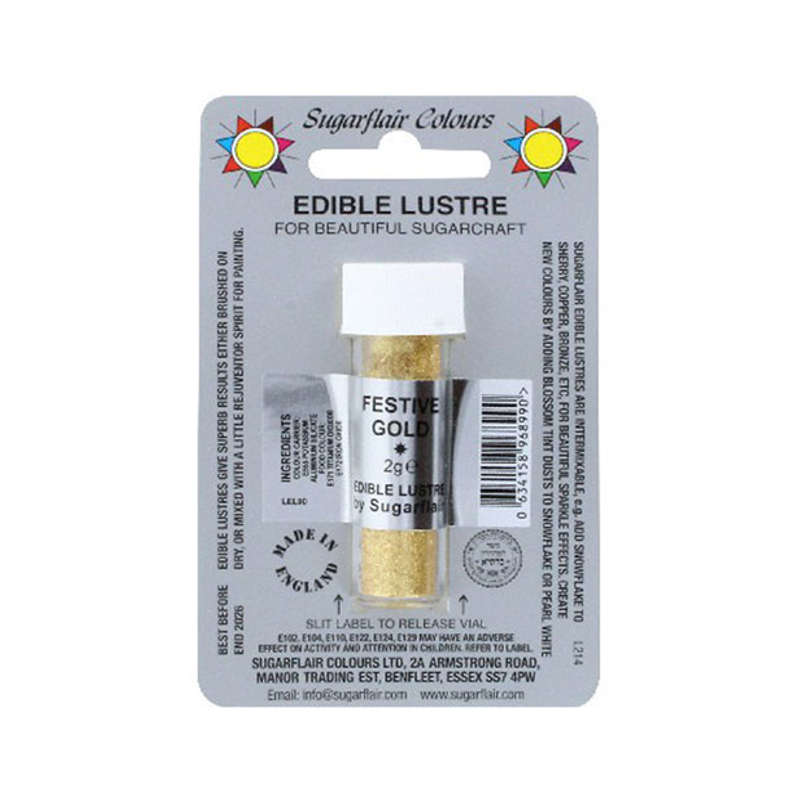 Sugarflair Edible Lustre Powder Dust Shimmer for Cake Decorating - Festive Gold