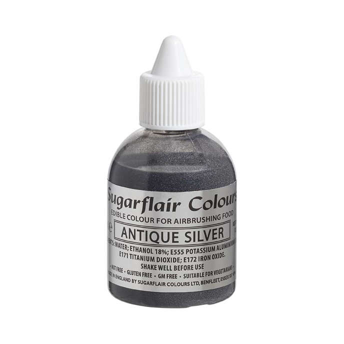 Sugarflair Glitter Airbrush Edible Food Colouring Liquid - Antique Silver 60ml