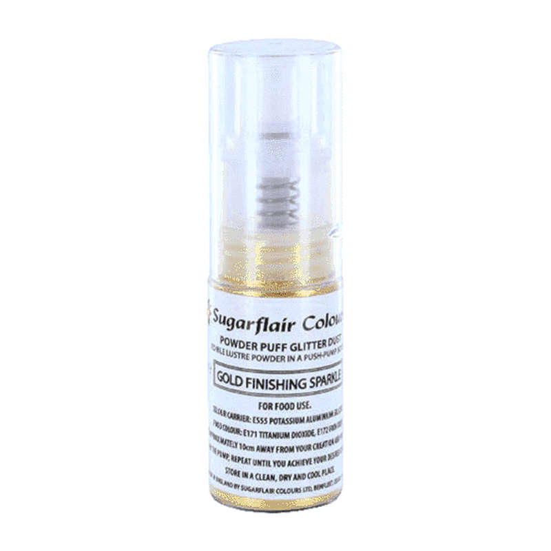 Sugarflair Powder Puff Edible Pump Spray Lustre 10g - Gold Finishing Sparkle