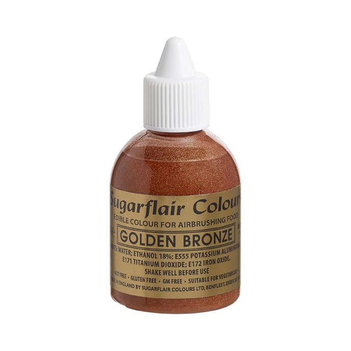 Sugarflair Glitter Airbrush Edible Liquid Colouring - Glitter Golden Bronze 60ml
