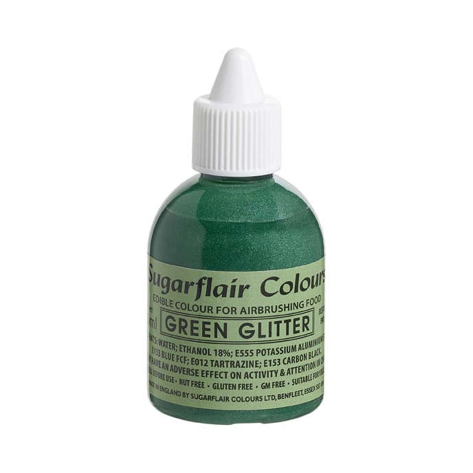 Sugarflair Glitter Airbrush Edible Food Colouring Liquid - Glitter Green 60ml