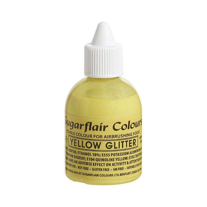 Sugarflair Glitter Airbrush Edible Food Colouring Liquid - Glitter Yellow 60ml