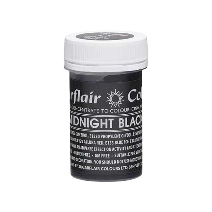 MIDNIGHT BLACK Sugarflair Pastel Paste Edible Concentrated Food Icing Colouring