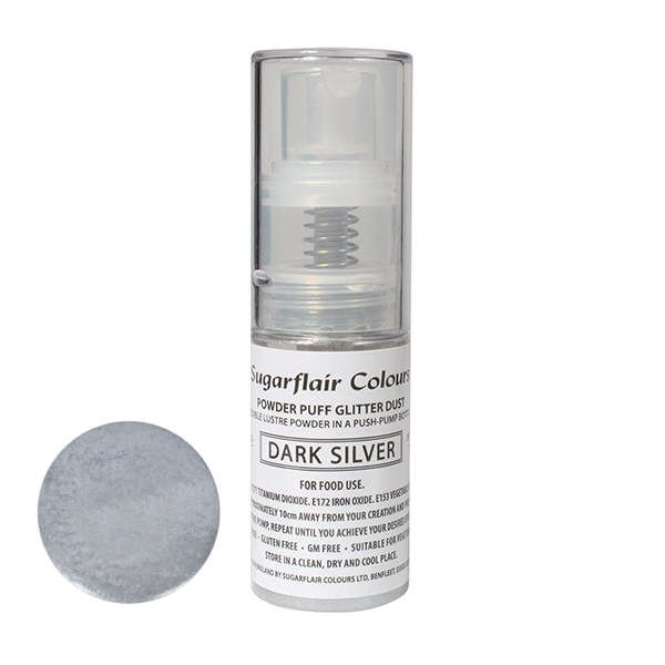 Sugarflair Powder Puff Edible Pump Spray Lustre Dust 10g - Dark Silver