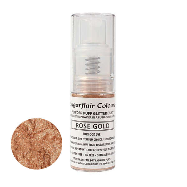 Sugarflair Powder Puff Edible Pump Spray Lustre Dust 10g - Rose Gold