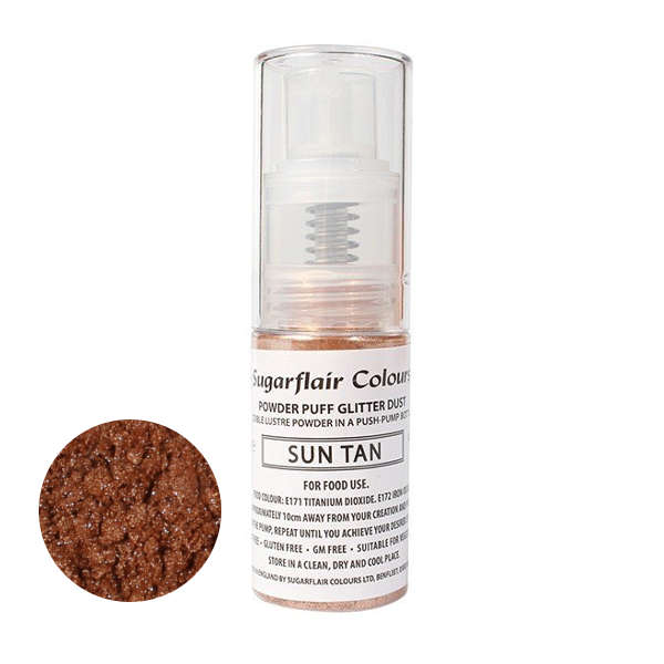 Sugarflair Powder Puff Edible Pump Spray Lustre Dust 10g - Sun Tan
