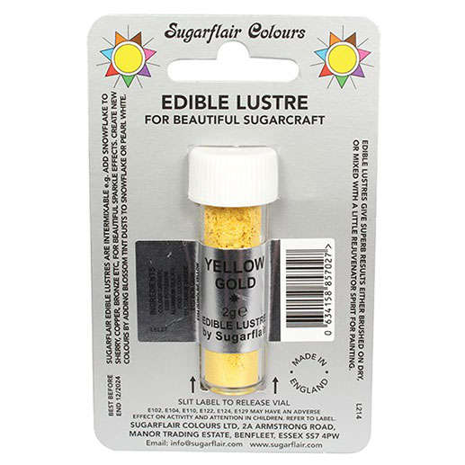 SugarFlair Edible YELLOW GOLD Lustre Powder Food Color Icing Cake Decoration