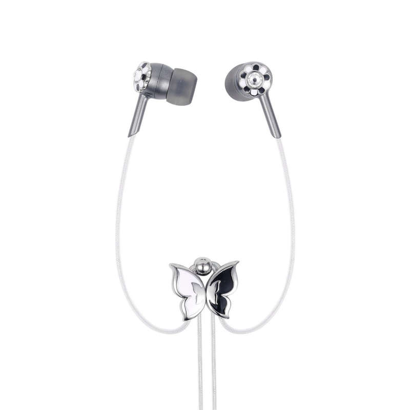 Viewquest Intelligent Jewellery In Ear Earphone Headphones Black & White Flowers