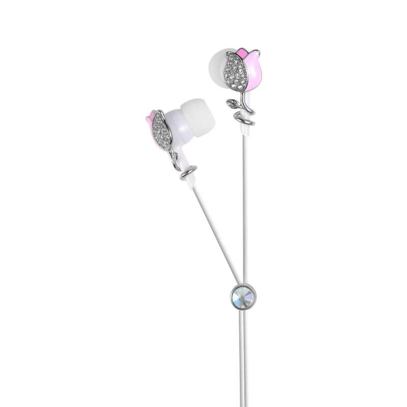 Viewquest Intelligent Jewellery In Ear Earphones Headphones - Pink White Tulip