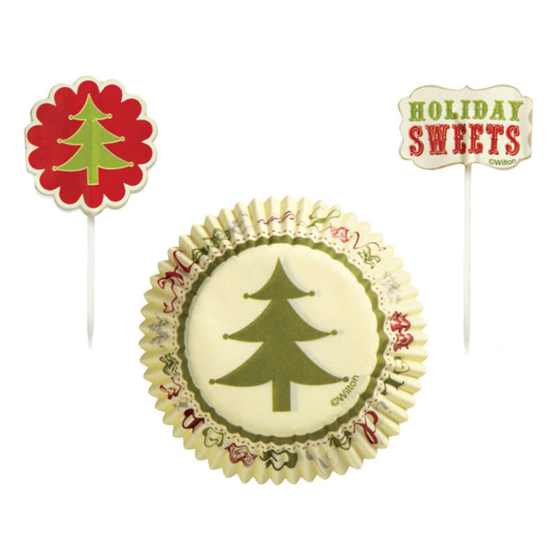 Wilton 24pk Homemade for Holidays Cupcake Baking Cup Cases Picks Combo Pack Xmas