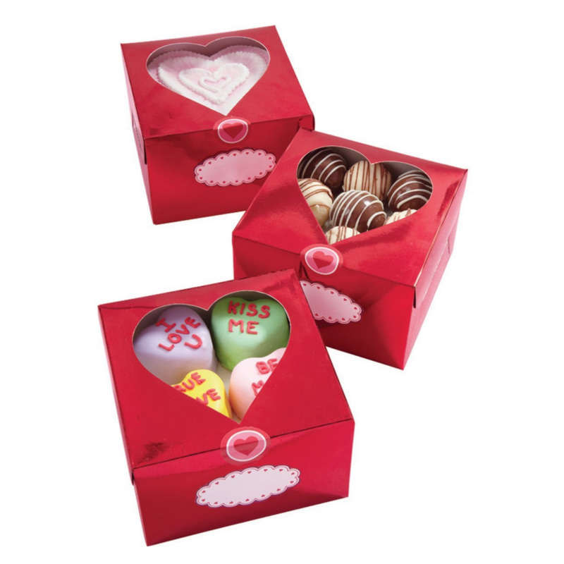 Wilton 3pk Red Metallic Valentine Heart Treat Cake Candy Confectionary Boxes
