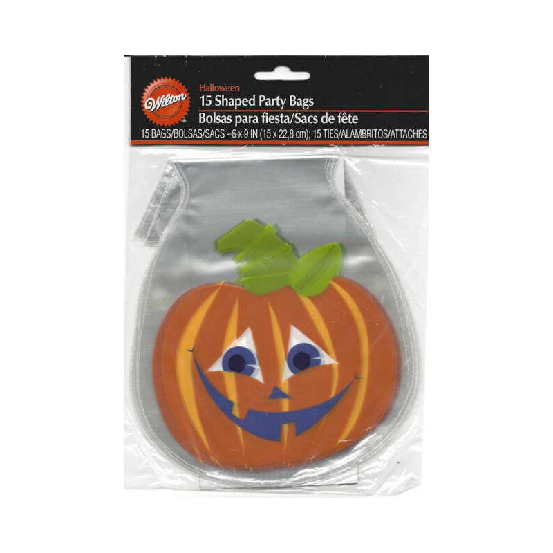 Wilton 15pk Polka Dot Pumpkin Shaped Party Candy Treat Sweet Gift Bags With Ties
