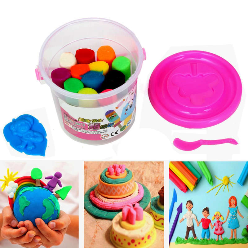 Children Kids 15 Pcs 12 Colors Rubber Mud Clay 3D Plasticine Safety Cutter Mode