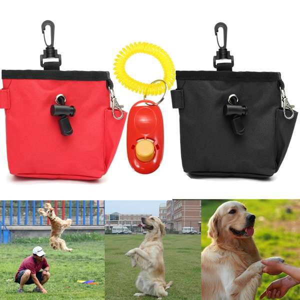 Puppy Dog Pet Treat Training Bait i-click Ball Pouch Clicker Waist Dog Food Bag