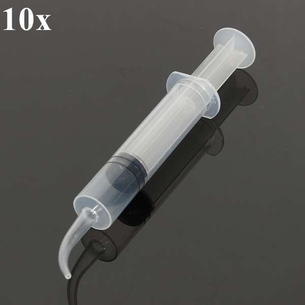 10pcs 12mL Disposable Curved Tip Syringe Injector For Dental