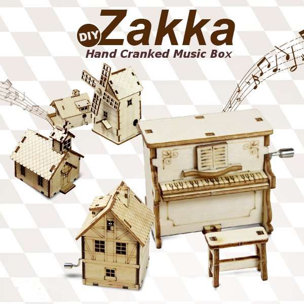 Zakka DIY Wooden Assembled Hand Cranked Music Box