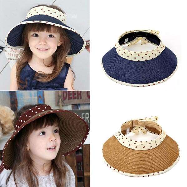 6 Color Girl Summer Casual Polka Dot Bow-knot Beach Sun Hat Straw Cap