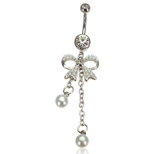 Bowknot Bow Pearl Dangle Belly Ring Navel Ring Piercing Body Jewelry