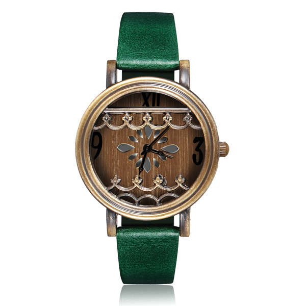 Vintage Curtain Leather Bronze Women Quartz Bracelet Watch Stylish