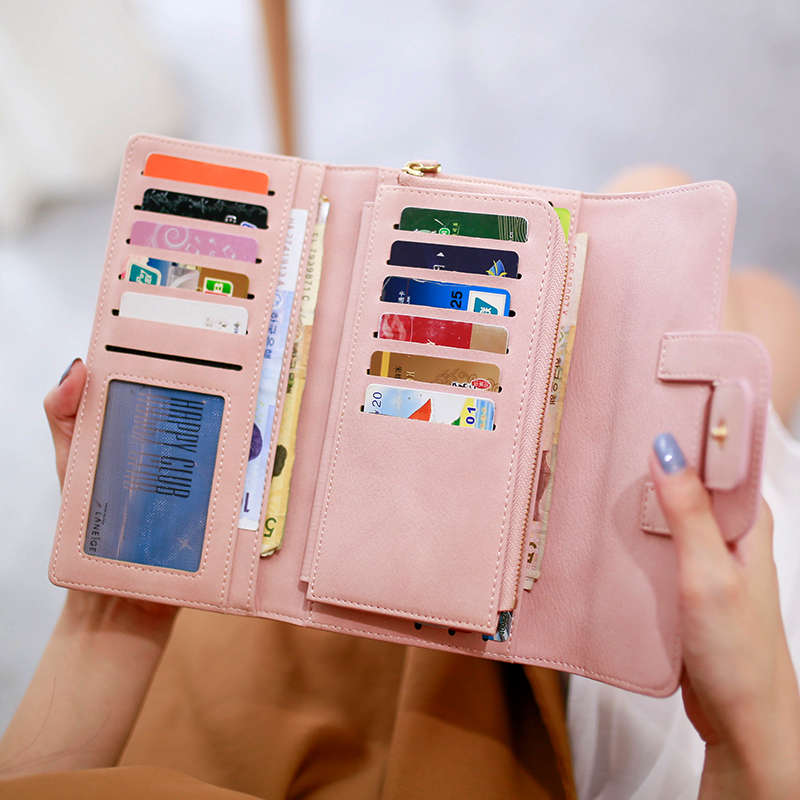 Women's Wallet Long Style Multi-card Slots Three Folding Matte Leather Bag For
