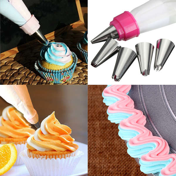 5Pcs Stainless Steel Nozzles Dual Color Icing Piping Bag Cake Decorating Tool