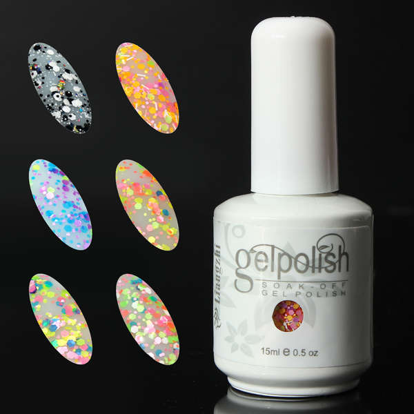 6 Colors 15ml Soak Off Glitter UV Gel Polish