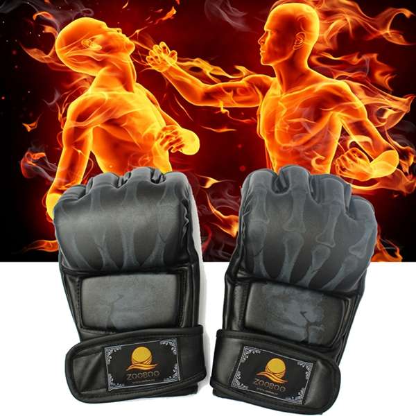 PU Leather Boxing Gloves MMA UFC Sparring Grappling Free Combat Muay Thai Black